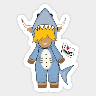 i love sharks ginger highland cow Sticker